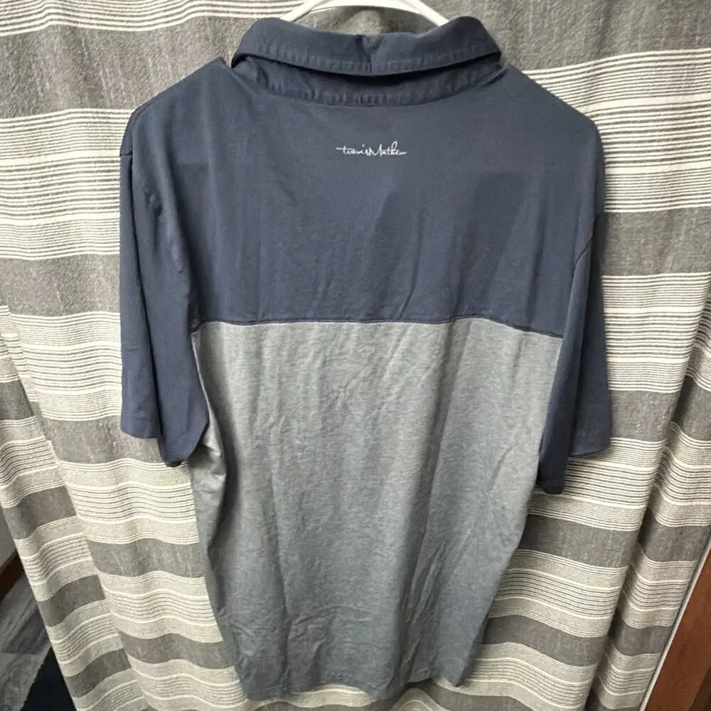 TravisMathew Men’s Large Golf Polo Blue Gray Colorblock Pima Cotton Shirt